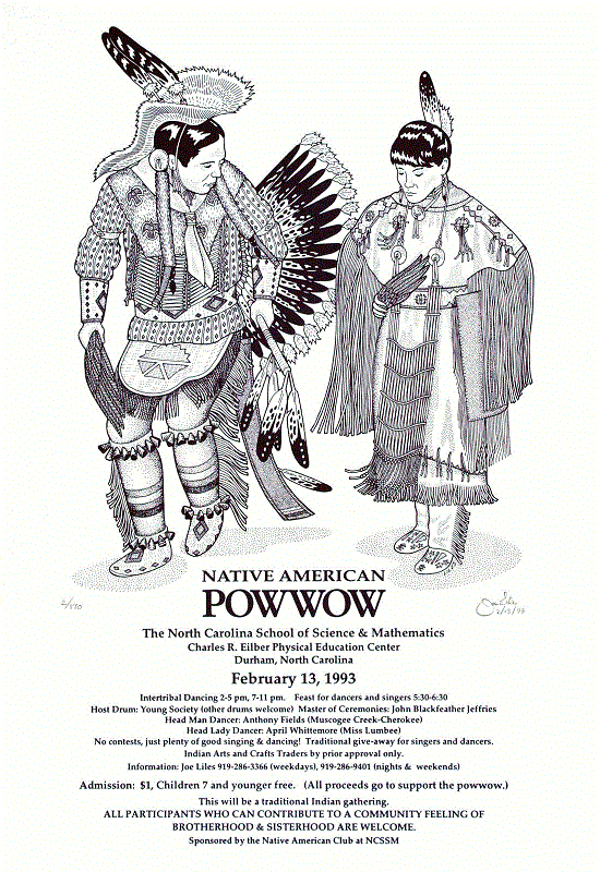 NCCSM Powwow<BR>1993<BR>19in x 26in<BR>Dark Blue on Off-White Paper<BR>Number Produced: 170<BR>$30