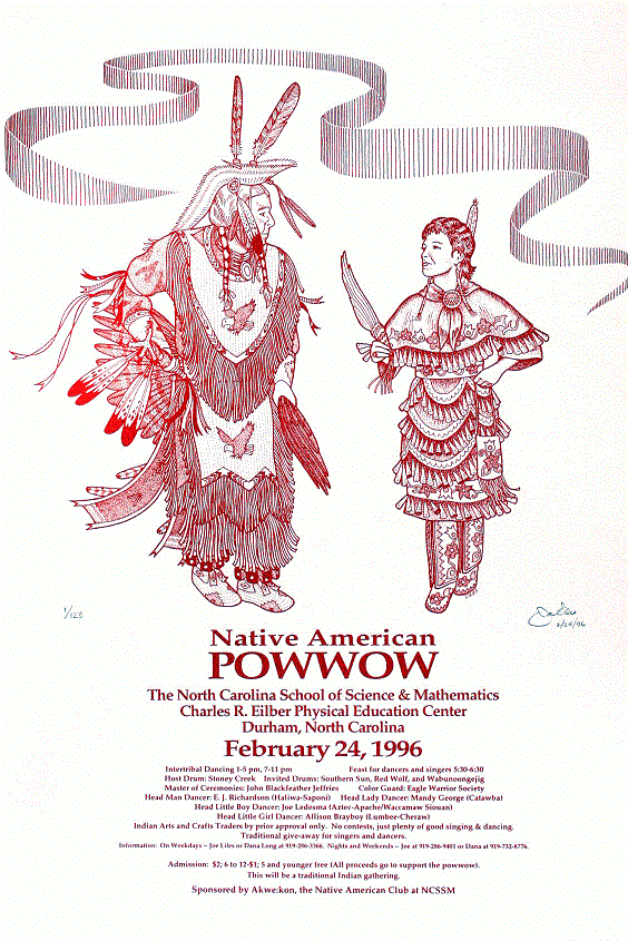 NCSSM Powwow<BR>1996<BR>20in x 26in<BR>Red on White Paper<BR>Number Produced: 123<BR>$30