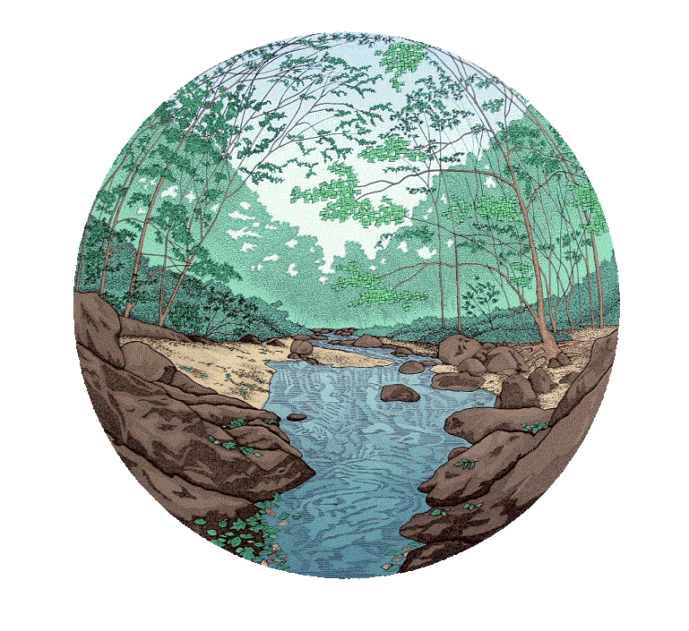 New Hope Creek<BR>1994<BR>23in x 23in<BR>Off-White Paper<BR>Colors: 9<BR>Number Produced: 49<BR>$145