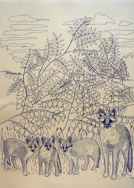 The Foxes<BR>1978<BR>19in x 25in<BR>Brown Paper<BR>Colors: 1<BR>Number Produced: 100<BR>$45