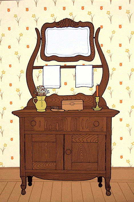 Washstand<BR>1981<BR>19in x 25in<BR>Cream Paper<BR>Colors: 8<BR>Number Produced: 44<BR>$80